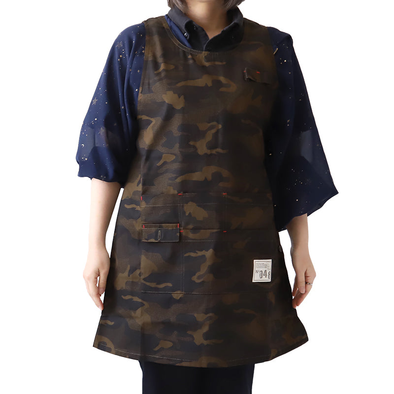 レディース エプロン ショート丈 h型エプロン おしゃれ 保育士 コットン 脇ボタン 大人 M (ワンピース ポケット たくさん 婦人 女性用 カフェエプロン ガーデニング ユニフォーム)