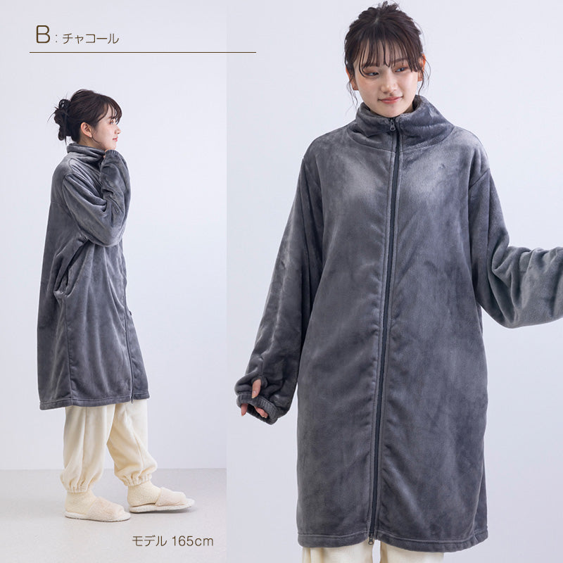 スリーパー 大人 レディース ルームウェア ロング丈 ジップアップ 羽織 ガウン 暖かい M-L 軽い 部屋着 毛布 防寒着 冬 起毛 羽織り 上着 パジャマ もこもこ ふわふわ 冷え対策