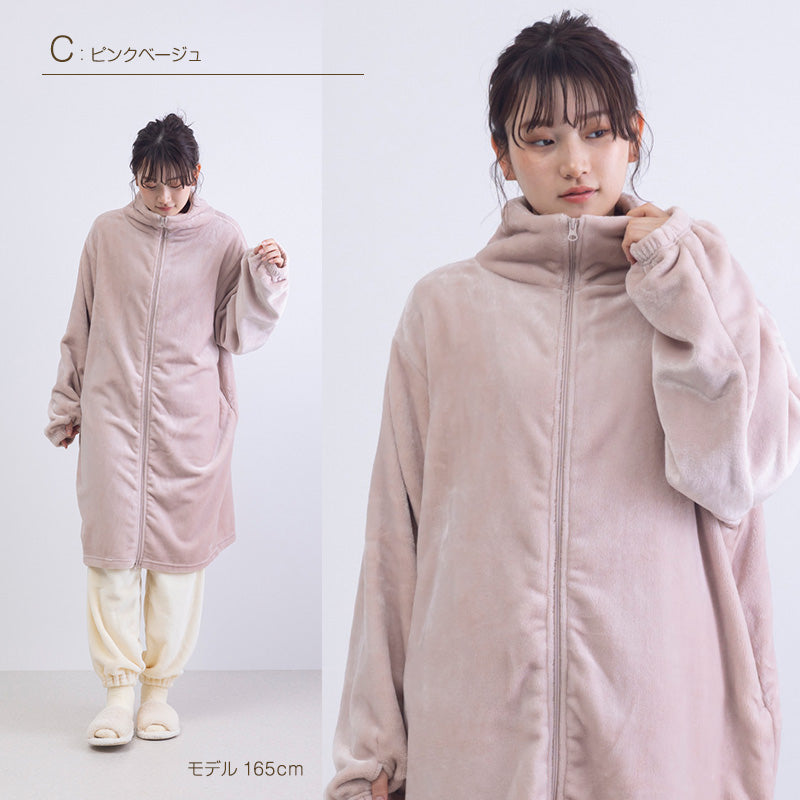 スリーパー 大人 レディース ルームウェア ロング丈 ジップアップ 羽織 ガウン 暖かい M-L 軽い 部屋着 毛布 防寒着 冬 起毛 羽織り 上着 パジャマ もこもこ ふわふわ 冷え対策