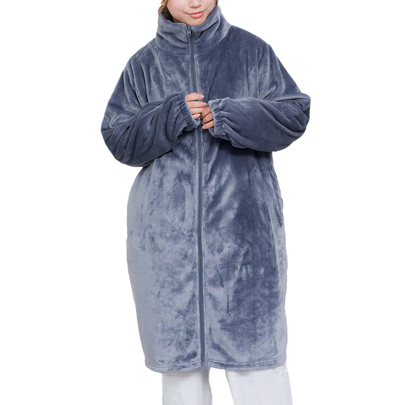 スリーパー 大人 レディース ルームウェア 長袖 ロング丈 ジップアップ 羽織 ガウン 暖かい M-L 軽い 部屋着 毛布 防寒着 冬 起毛 羽織り 上着 パジャマ もこもこ ふわふわ 冷え対策