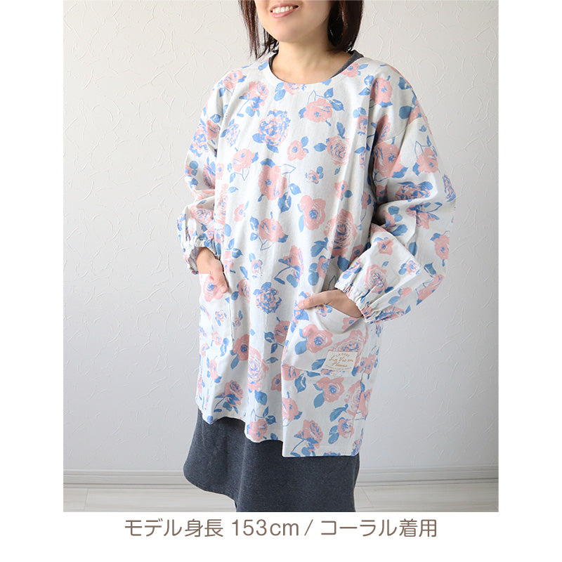 割烹着 おしゃれ かっぽう着 綿 花柄 バラ柄 M (かわいい 綿100% コットン 母の日 プレゼント 実用的 お母さん 贈り物 シンプル エプロン 保育士 )