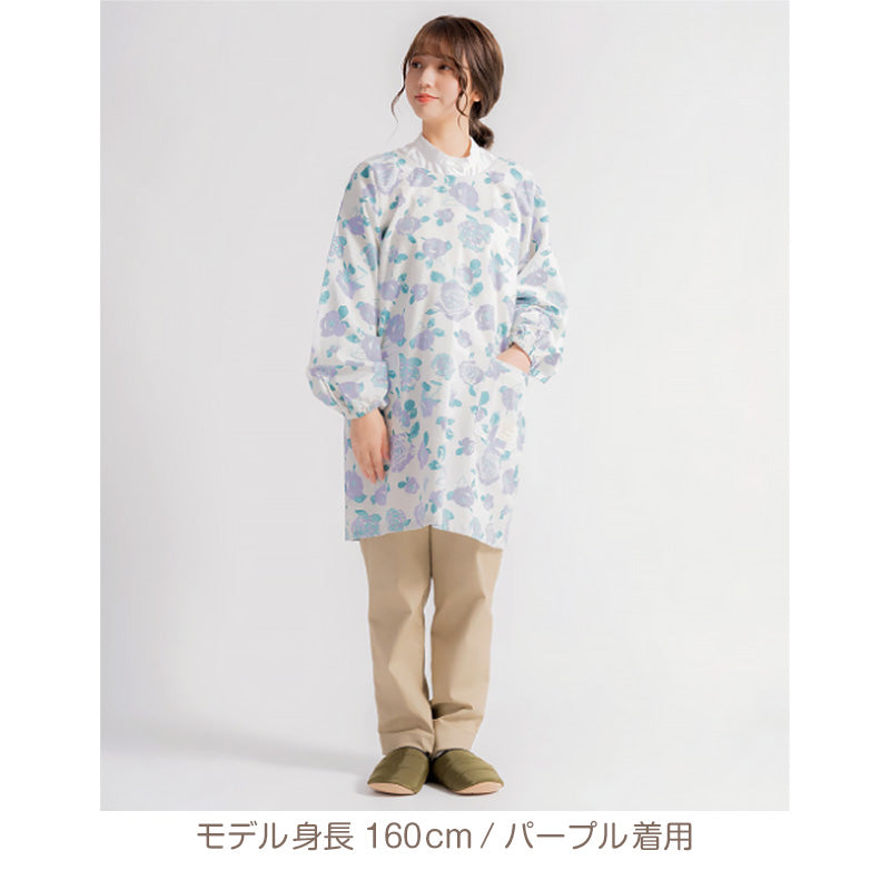 割烹着 おしゃれ かっぽう着 綿 花柄 バラ柄 M (かわいい 綿100% コットン 母の日 プレゼント 実用的 お母さん 贈り物 シンプル エプロン 保育士 )
