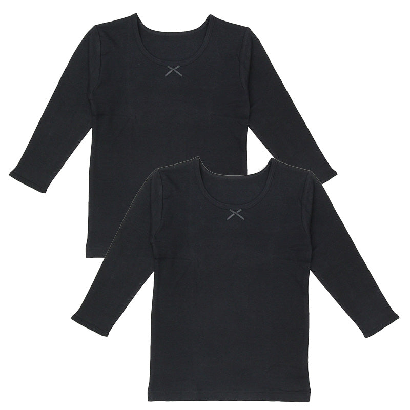 子供 女の子 厚手 綿100% インナー 8分袖 長袖 シャツ 2枚組 冬 100cm~160cm 下着 肌着 厚地 女児 子ども キッズ ジュニア 無地 シンプル セット 2P コットン 白 紫 黒 (在庫限り)