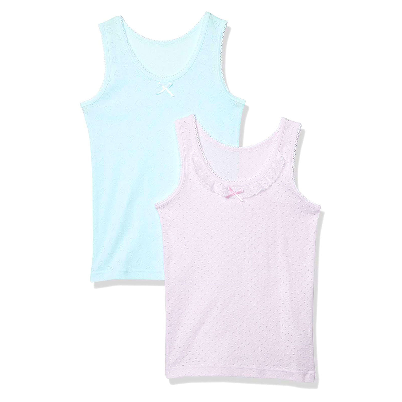 女の子 タンクトップ 綿100% キッズ インナー サラサラコットン 2枚組 100cm~130cm シャツ 下着 子供 綿 コットン 女子 ピンク 水色 無地 シンプル セット (在庫限り)