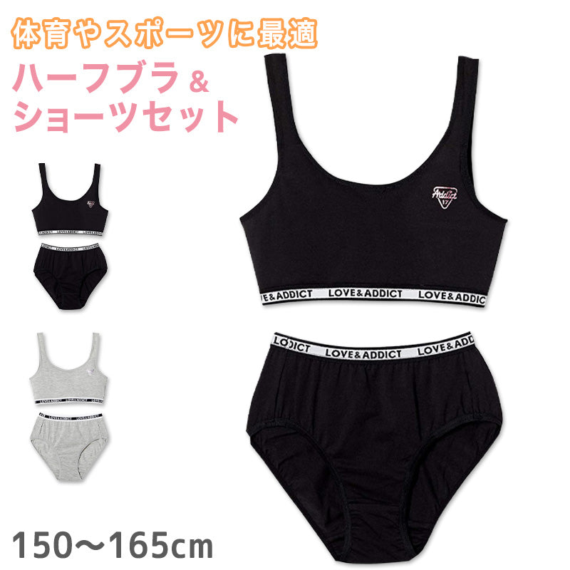 ジュニア ハーフトップ ショーツセット 子供 150~165cm 下着 小学生 女の子 キッズ インナー 中学生 女子 ブラジャー 綿混 150 160 165 ジュニアブラ 上下セット