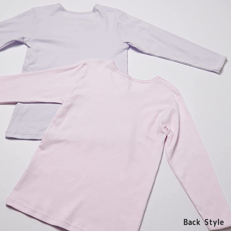 ガールズ 8分袖スリーマ 2枚組 100cm~130cm (8分袖 インナー シャツ 下着 綿 コットン 女の子 女子 子供 キッズ 無地 シンプル セット オーガニックコットン) (在庫限り)