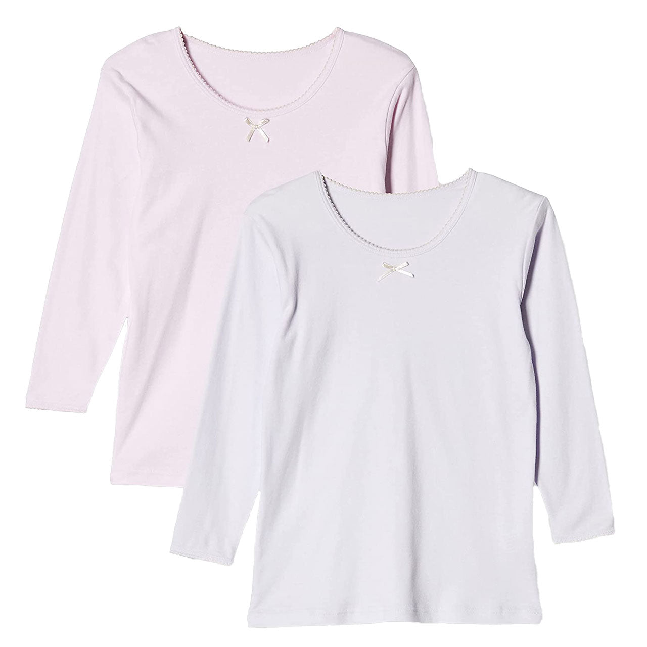 ガールズ 8分袖スリーマ 2枚組 100cm~130cm (8分袖 インナー シャツ 下着 綿 コットン 女の子 女子 子供 キッズ 無地 シンプル セット オーガニックコットン) (在庫限り)