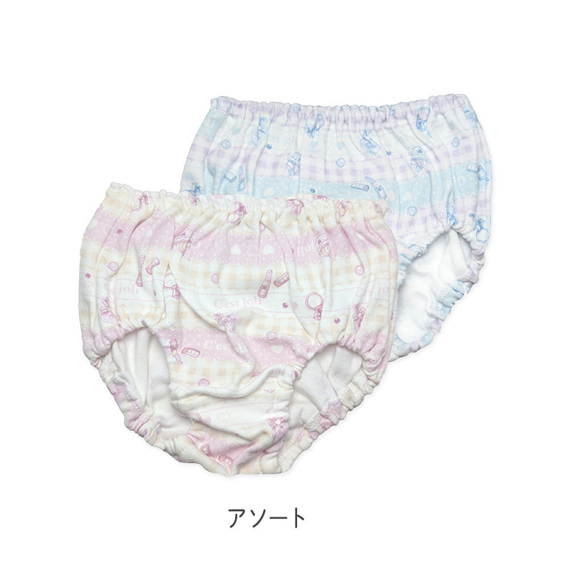 女の子 ショーツ パンツ 綿100% 2枚組 日本製 100 110 120 130cm 女児 綿素材 インナー 下着 肌着 キッズ 子供 幼児 小学生 ガールズ 可愛い スイーツ柄 宝石柄 パステルカラー インゴム セット 通学 ネームタグ ゴム交換口 やわらか 快適 敏感肌 吸汗 通気性