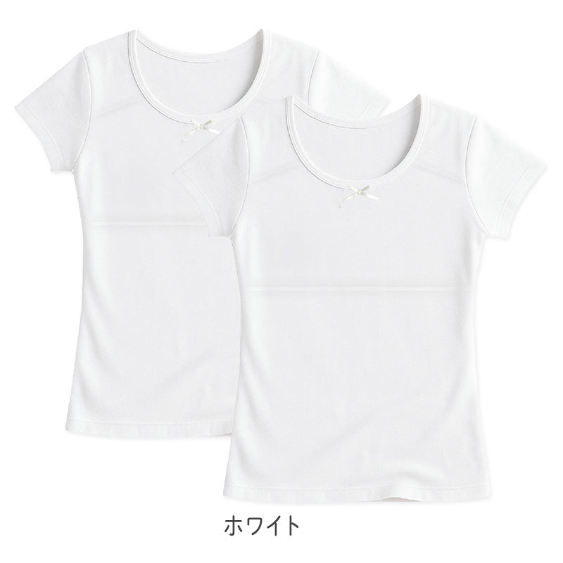 綿100% パット付 半袖インナー 2枚組 女の子 ジュニア インナー 140 150 160 165cm 女児 パッド付 綿素材 ソフトパッド付き Tシャツ型 肌着 二重構造 スクールインナー 下着 キッズ ジュニア 小学生 中学生 成長期 通学 体育 授業 着替え 学校 白 ホワイト 綿 セット