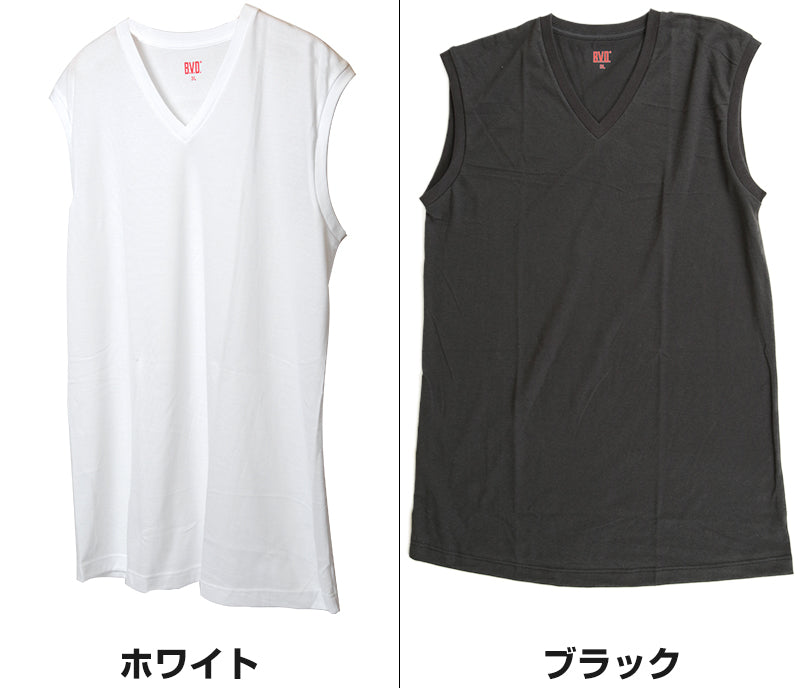 BVD メンズ 大きいサイズ Vネック スリーブレス シャツ 3L~6L (V首 ランニング インナー 下着 男性 紳士 白 黒 ホワイト ブラック ぽっちゃり 3L 4L 5L 6L) (在庫限り)