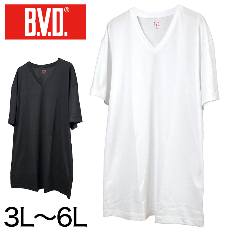 BVD メンズ 大きいサイズ 半袖 Vネック シャツ 3L~6L (Vネック インナー 下着 男性 紳士 白 黒 ホワイト ブラック ぽっちゃり 3L 4L 5L 6L) (在庫限り)