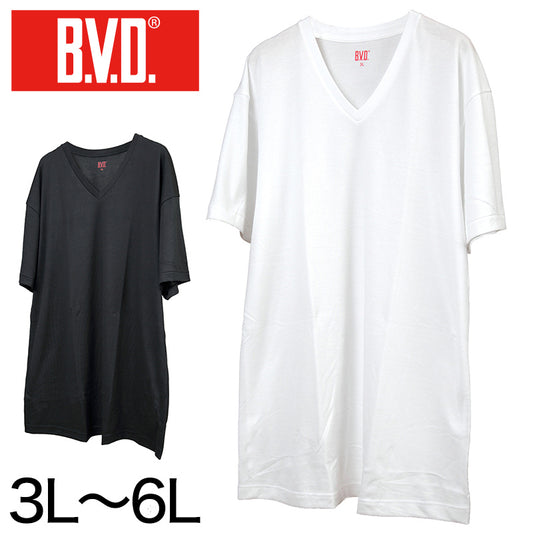 BVD メンズ 大きいサイズ 半袖 Vネック シャツ  3L~6L (Vネック インナー 下着 男性 紳士 白 黒 ホワイト ブラック ぽっちゃり 3L 4L 5L 6L) (在庫限り)
