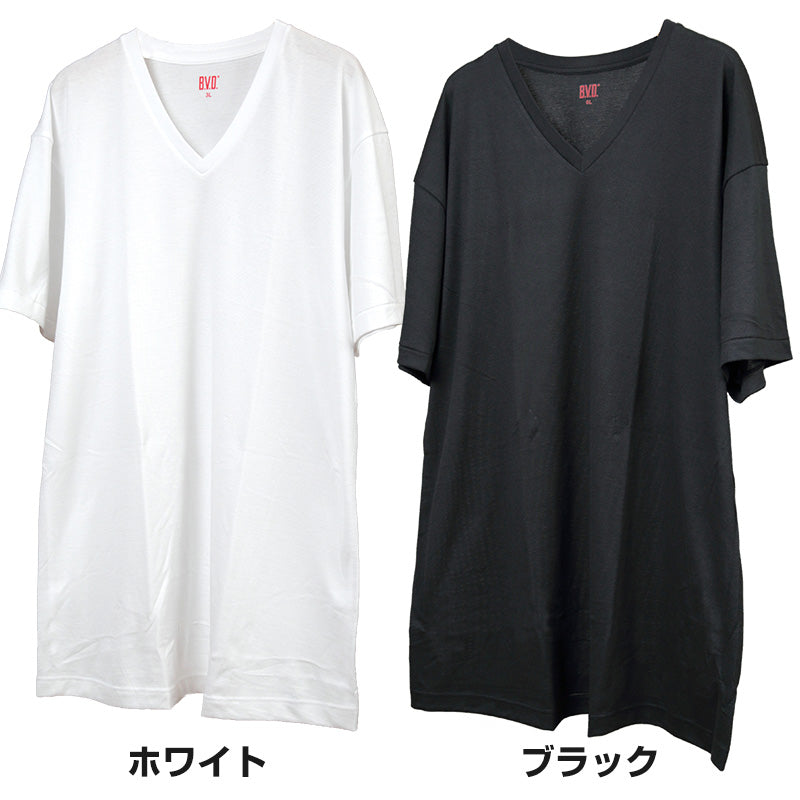 BVD メンズ 大きいサイズ 半袖 Vネック シャツ 3L~6L (Vネック インナー 下着 男性 紳士 白 黒 ホワイト ブラック ぽっちゃり 3L 4L 5L 6L) (在庫限り)