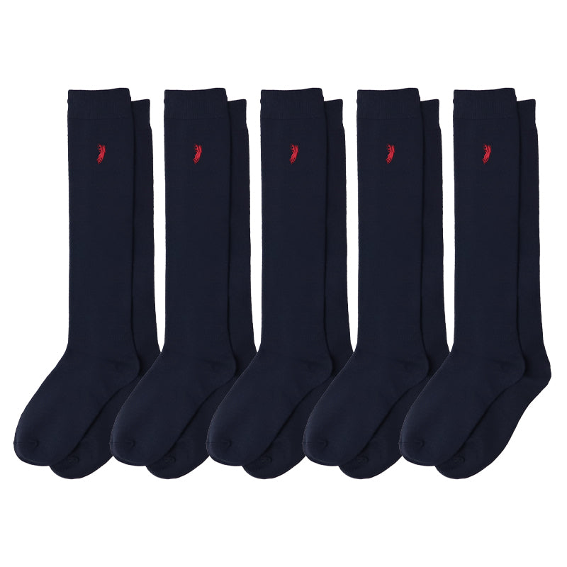 スクールソックス 紺 黒 ワンポイント 5足セット ハイソックス 学生 中高生 中学生 高校生 靴下 通学 POLO ウエスタン 刺繍 22-24cm 女性 レディース 22cm 23cm 24cm WESTERN POLO TEXAS