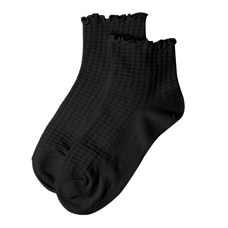 靴下 レディース クルーソックス リブ ワッフル生地 22~24cm 快適 靴下 無地 オールシーズン おしゃれ くつした くつ下 通気性 伸縮 クルー丈 婦人靴下 シンプル 可愛い