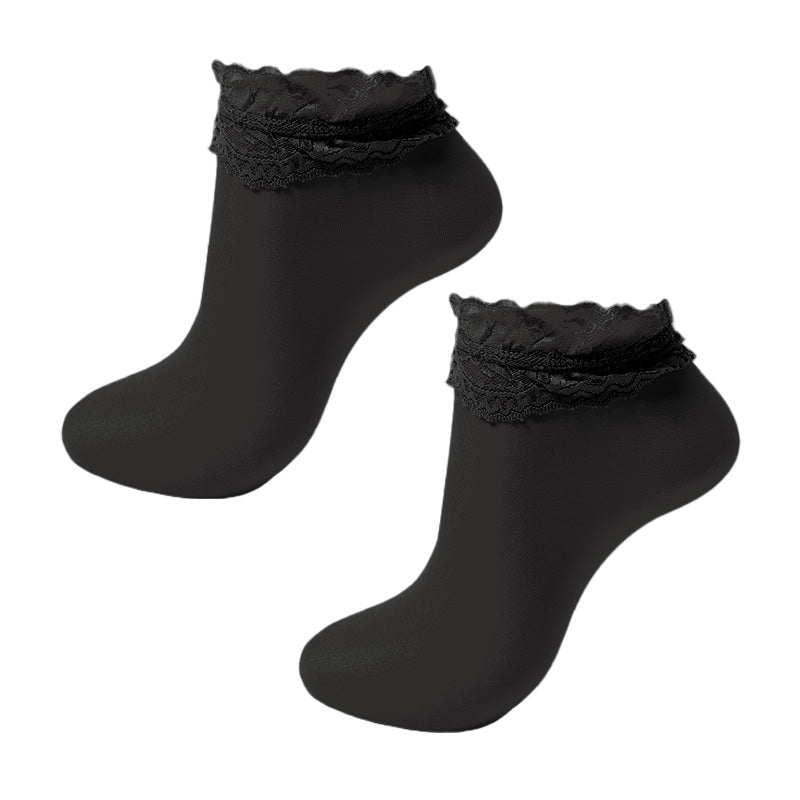 レース付ストッキング ショートストッキング ストッキング 足首丈 ロークルー丈 レディース ストッキング レース付き ナイロン 靴下 22-24cm 婦人 ベージュ 黒 肌色 スニーカー丈