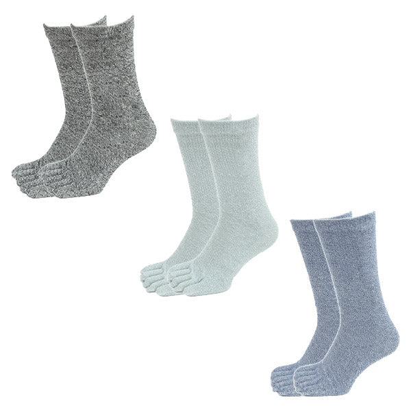 絹のちから ムレずに爽快 5本指軍足 3足組 25-27cm (メンズ ワーキング クルー丈 靴下 ソックス 指付き かかとなしシルク)