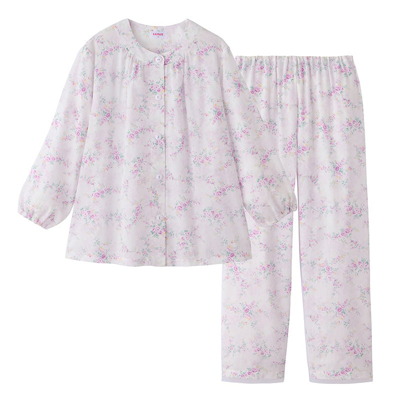 グンゼ パジャマ クールマジック レディース 上下 長袖 長パンツ S M L LL 3L coolmagic 婦人パジャマ 春 夏 綿100% 長ズボン 吸汗速乾 通気性 楊柳素材 女性 サイズ豊富 (送料無料) (在庫限り)