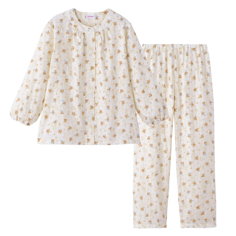グンゼ パジャマ 綿100 レディース 長袖 長ズボン 上下セット S M L LL 3L ガーゼ ダブルガーゼ Wガーゼ 保湿 春 秋 冬 大きいサイズ 敏感肌 部屋着 ルームウェア ナイトウェア 快眠 やわらか ふんわり ギフト プレゼント 母の日 敬老の日 (送料無料)