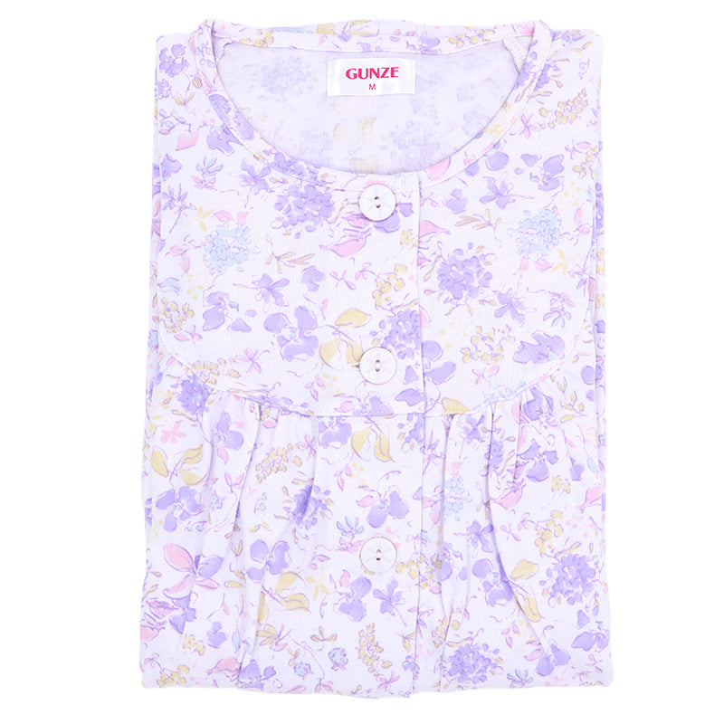 グンゼ ネグリジェ レディース 長袖 綿100% 前開き スナップボタン S M L LL 介護 ルームウェア パジャマ 婦人 コットン 快適 やわらか 敏感肌 秋 冬 花柄 ホームウェア オールシーズン さらふわ 敬老の日 ギフト 母の日 (送料無料)