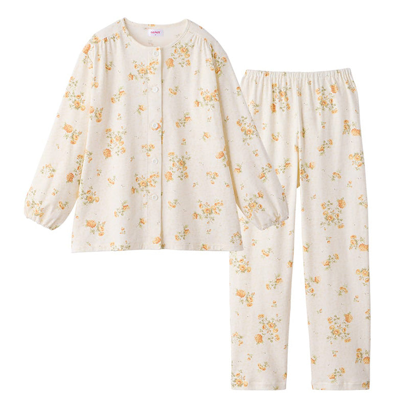 グンゼ パジャマ レディース 綿100 日本製 S M L LL GUNZE ホームウェア ルームウェア コットン cotton 花柄 介護 寝巻 長袖 長ズボン 春 秋 母の日 敬老の日 ギフト プレゼント (送料無料)