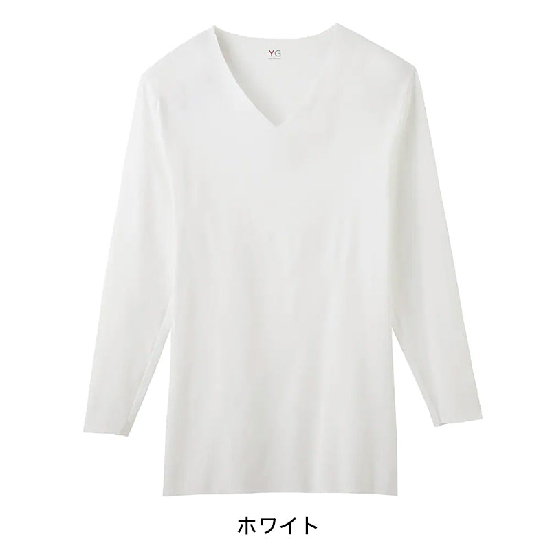 グンゼ YG CUTOFF tシャツ 9分袖 Vネック メンズ インナー M~LL (下着 肌着 綿 長袖 暖かい あったか 透けない ひびきにくい v首 男性 紳士 インナーシャツ GUNZE) (在庫限り)