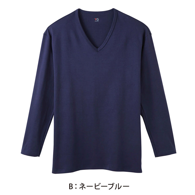 グンゼ YG tシャツ メンズ 長袖 綿100% あったか インナー 9分袖 Vネック M~LL (厚地 厚手 暖かい 男性 下着 肌着 コットン 綿 V首 アンダーウェア GUNZE)