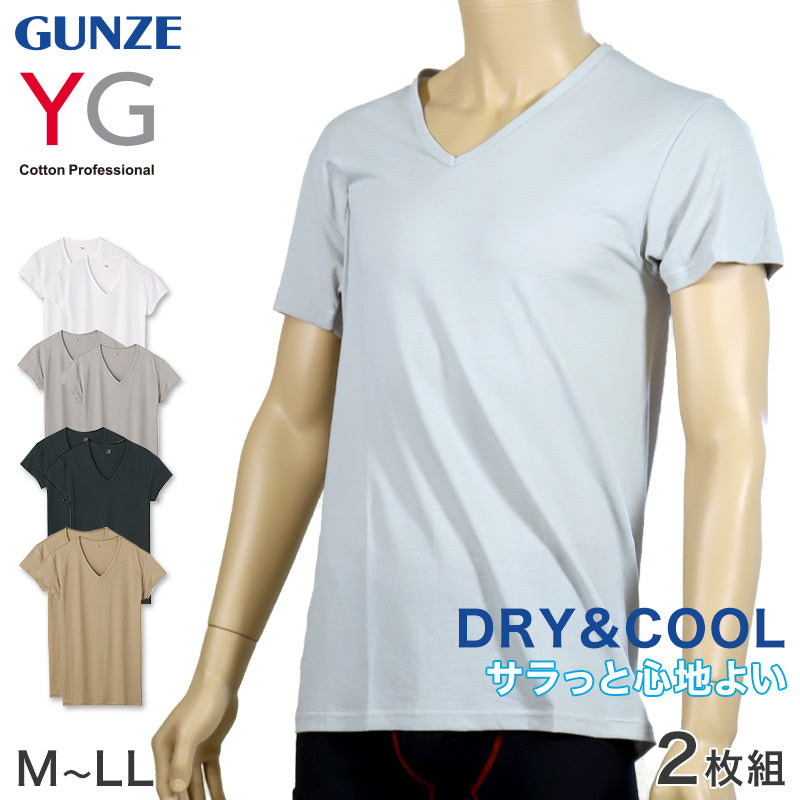グンゼ YG DRY&COOL VネックTシャツ 2枚組 M~LL (GUNZE DRY&COOL Tシャツ 男性 紳士 インナーシャツ インナーウェアー 夏 吸汗速乾 ムレ緩和 抗菌防臭 消臭 M L LL) (在庫限り)