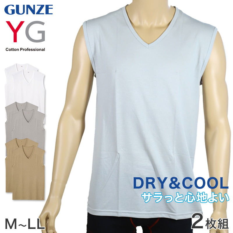 グンゼ YG インナー メンズ 夏 ノースリーブ Vネック スリーブレスシャツ 鹿の子 2枚組 M~LL GUNZE DRY&COOL 下着 肌着 インナーシャツ Tシャツ 男性 紳士 アンダーウェア 春夏 吸汗速乾 抗菌防臭 消臭 M L LL (在庫限り)