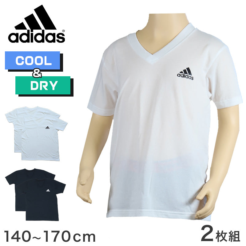 アディダス インナー 半袖 キッズ vネック tシャツ 子供 2枚組 140~170cm 下着 男の子 肌着 シャツ 白 黒 子ども ボーイズ ジュニア adidas (在庫限り)