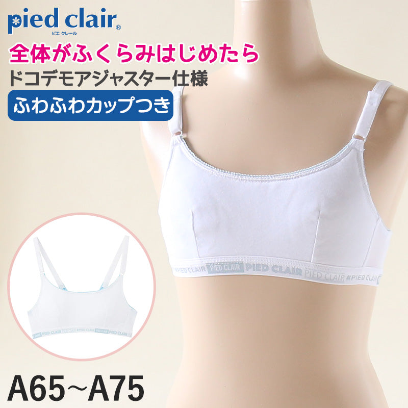 グンゼ pied clair 綿混 ファーストブラ アジャスター付 A60~A75 (子供 下着 キッズ ジュニア インナー ブラジャー 女の子 白 スクール) (在庫限り)