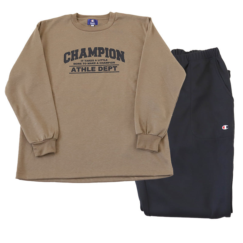 チャンピオン メンズ パジャマ 長袖 裏ボア フリース M~LL Champion 冬 あったか 厚手 暖かい 部屋着 ホームウェア ルームウェア 上下セット セットアップ (送料無料) (在庫限り)