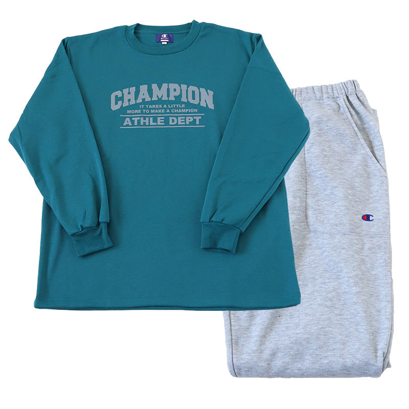 チャンピオン メンズ パジャマ 長袖 裏ボア フリース M~LL Champion 冬 あったか 厚手 暖かい 部屋着 ホームウェア ルームウェア 上下セット セットアップ (送料無料) (在庫限り)