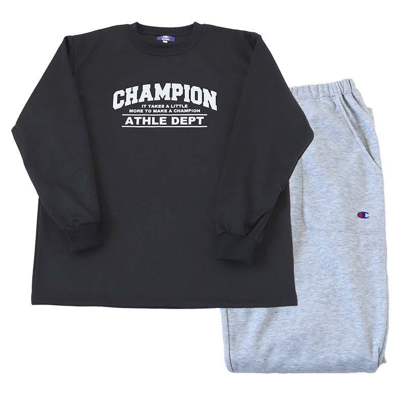 チャンピオン メンズ パジャマ 長袖 裏ボア フリース M~LL Champion 冬 あったか 厚手 暖かい 部屋着 ホームウェア ルームウェア 上下セット セットアップ (送料無料) (在庫限り)