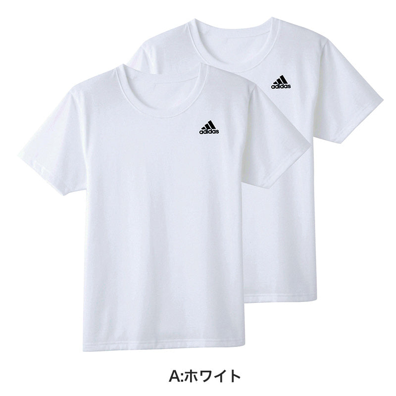 アディダス tシャツ メンズ クルーネック 半袖 インナー 2枚組 M~LL (シャツ 2枚セット 綿混 adidas グンゼ ストレッチ 丸首 速乾 ドライ 白 黒) (在庫限り)