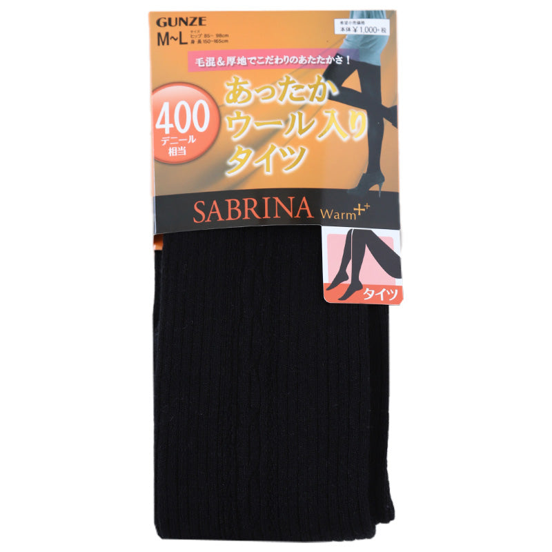 グンゼ SABRINA 400デニール相当ウール混サイドリンクス柄タイツ M-L/JM-L (タイツ 厚地 暖かい ウール マチ付き 静電気 ゴム替え) (在庫限り)