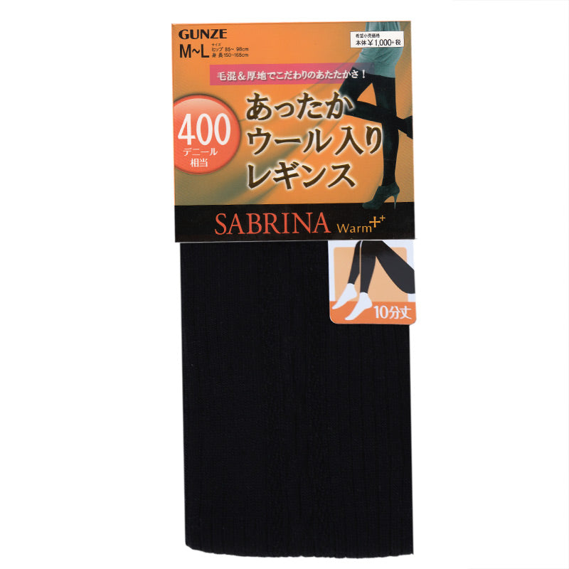 グンゼ SABRINA 400デニール相当ウール混サイドリンクス柄レギンス M-L/JM-L (レギンス 厚地 暖かい ウール マチ付き 静電気 ゴム替え 毛混) (在庫限り)