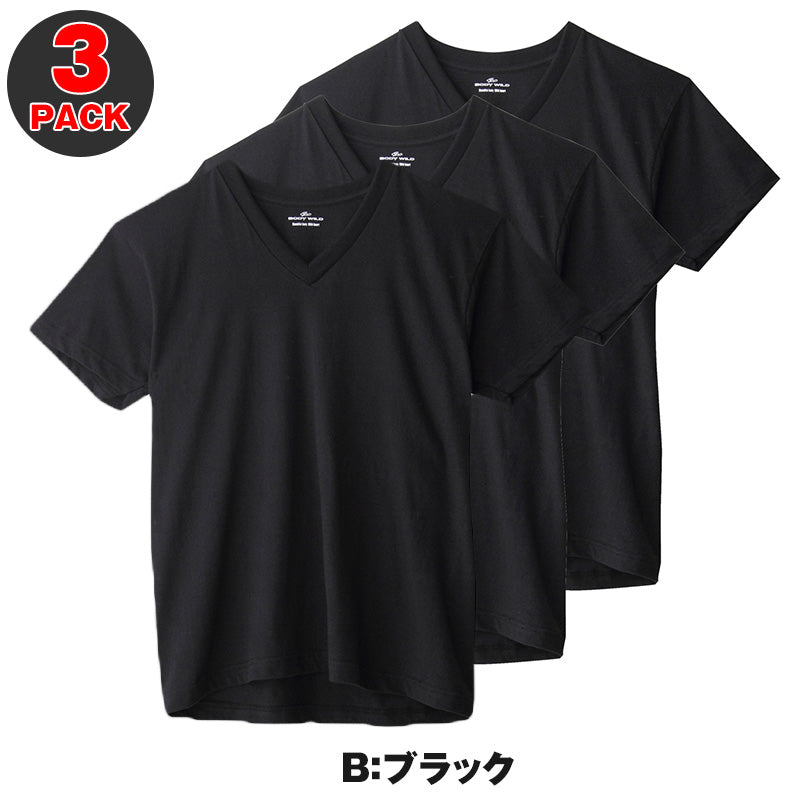 グンゼ メンズ tシャツ vネック 3枚組 綿100% 半袖 インナー S~LL ボディワイルド BODYWILD インナーシャツ v首 無地 下着 肌着 紳士 男性 トップス (在庫限り)