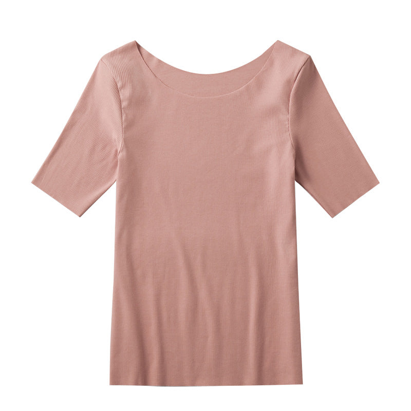 グンゼ キレイラボ 5分袖 シャツ インナー 半袖 レディース リブ M~LL 下着 締め付けない ひびきにくい タグなし アンダーウェア オーガニックコットン 綿 敏感肌 肌着 女性 (在庫限り)