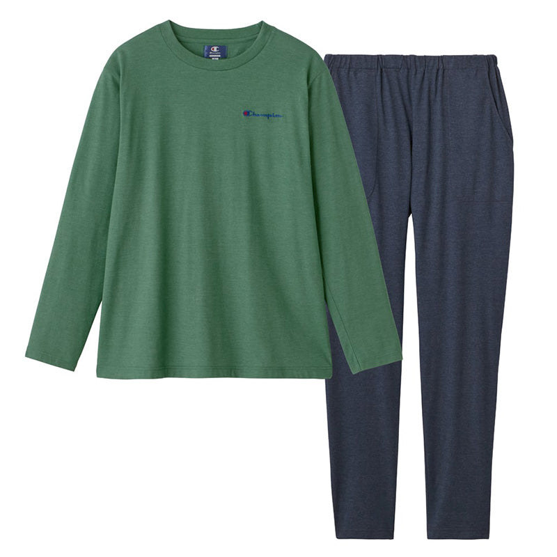 チャンピオン メンズ 長袖 パジャマ 上下セット シンプル M L LL 3L Champion 春夏 秋 薄手 部屋着 ホームウェア ルームウェア セットアップ ロゴ入り ロゴ 父の日 (送料無料) (在庫限り)