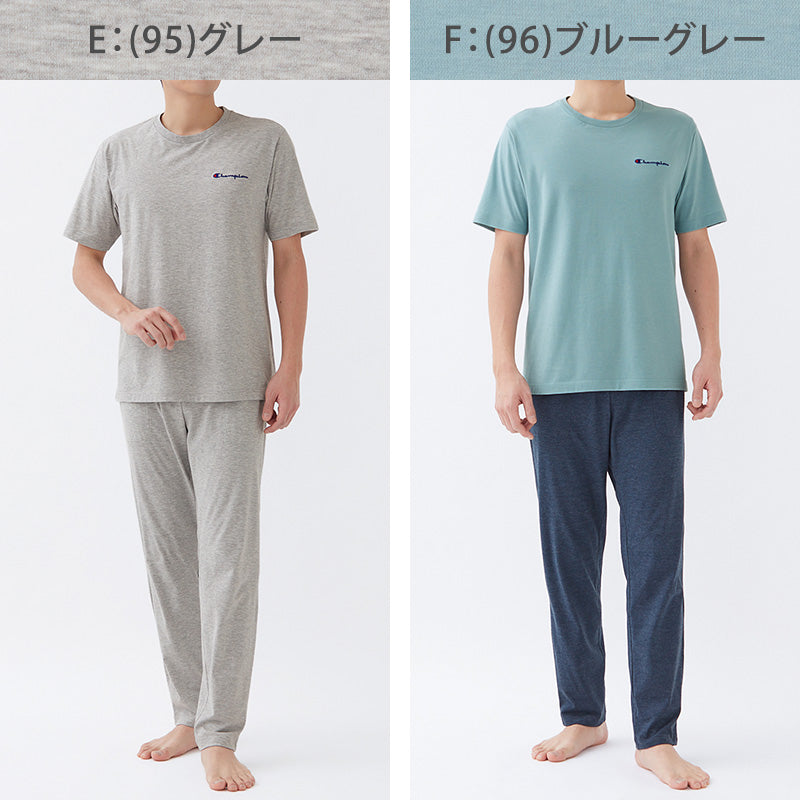 チャンピオン 半袖 長ズボン パジャマ メンズ 上下セット M~LL Champion 夏 部屋着 ホームウェア ルームウェア セットアップ ロゴ入り ロゴ 夏物 上下色違い 父の日 (送料無料)