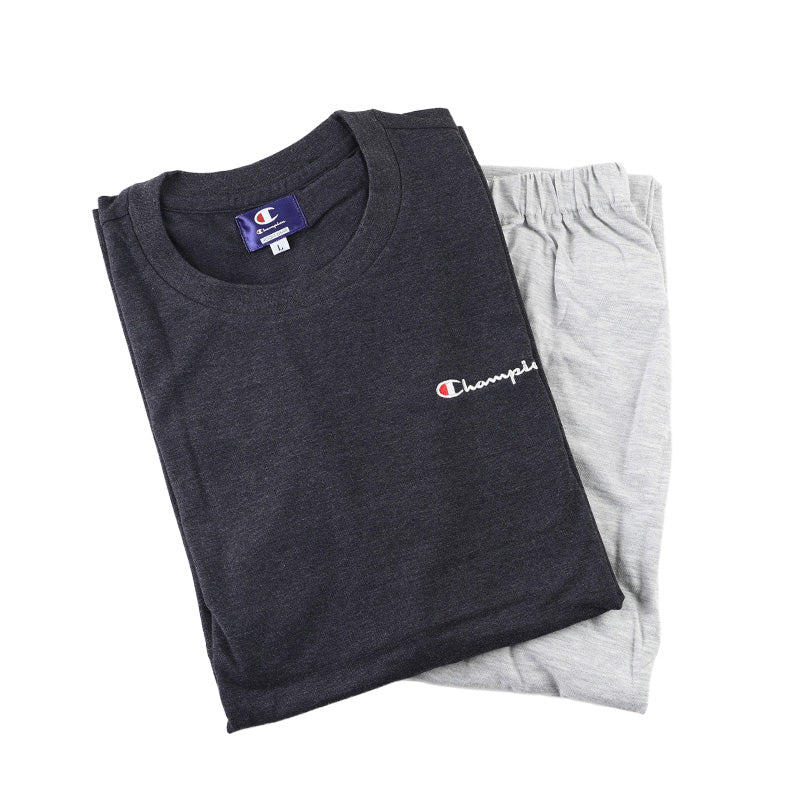 チャンピオン 半袖 長ズボン パジャマ メンズ 上下セット M~LL Champion 夏 部屋着 ホームウェア ルームウェア セットアップ ロゴ入り ロゴ 夏物 上下色違い 父の日 (送料無料)