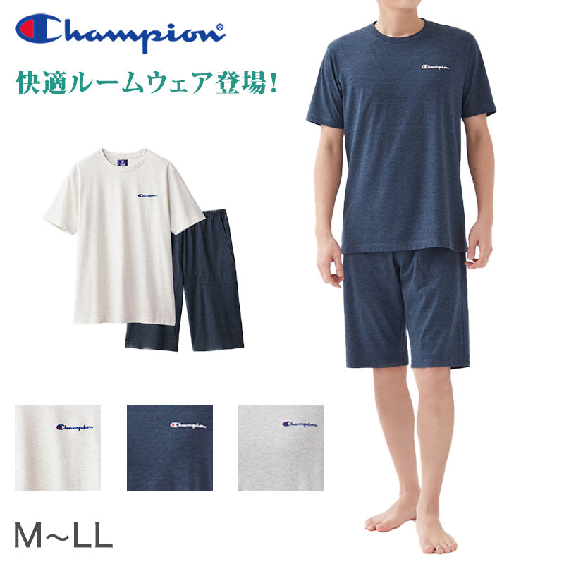 チャンピオン パジャマ 半袖 半ズボン メンズ 上下セット M~LL Champion 春 夏 部屋着 ホームウェア ルームウェア セットアップ ロゴ入り ロゴ 夏物 上下色違い 父の日 (送料無料)