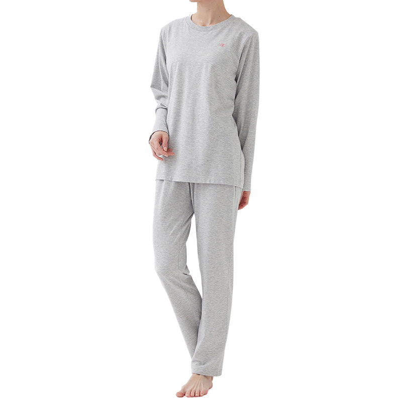 チャンピオン レディース パジャマ 長袖 上下セット シンプル M~LL Champion 春 秋 薄手 部屋着 ホームウェア ルームウェア セットアップ ロゴ ロゴ入り 母の日 (送料無料) (在庫限り)