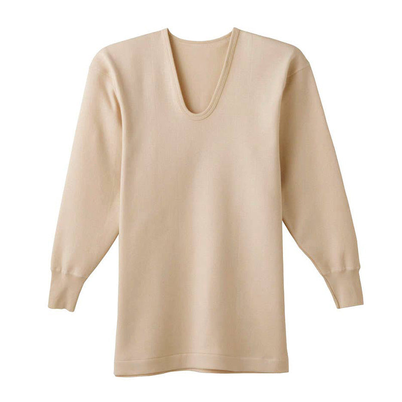 快適工房 紳士 綿100 長袖 シャツ U首 メンズ グンゼ コットンバルキー M L LL インナー 綿100% あったか 保温 肌着 下着 アンダーウェア 脇縫いなし 長袖シャツ ホワイト ネービーブルー ライトベージュ 冬用 防寒 シンプル ベーシック 快適 日本