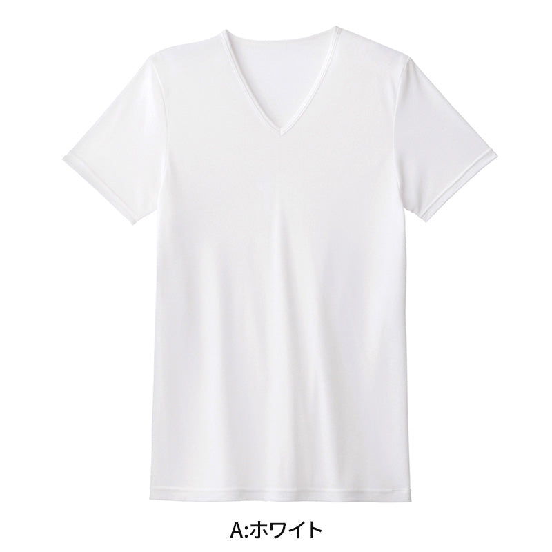 アセドロン Vネック Tシャツ グンゼ 鹿の子 クールマジック メンズ M~LL gunze coolmagic 吸汗速乾 消臭 v首 半袖 シャツ 下着 肌着 インナー 夏 プレゼント ギフト 父の日 (在庫限り)
