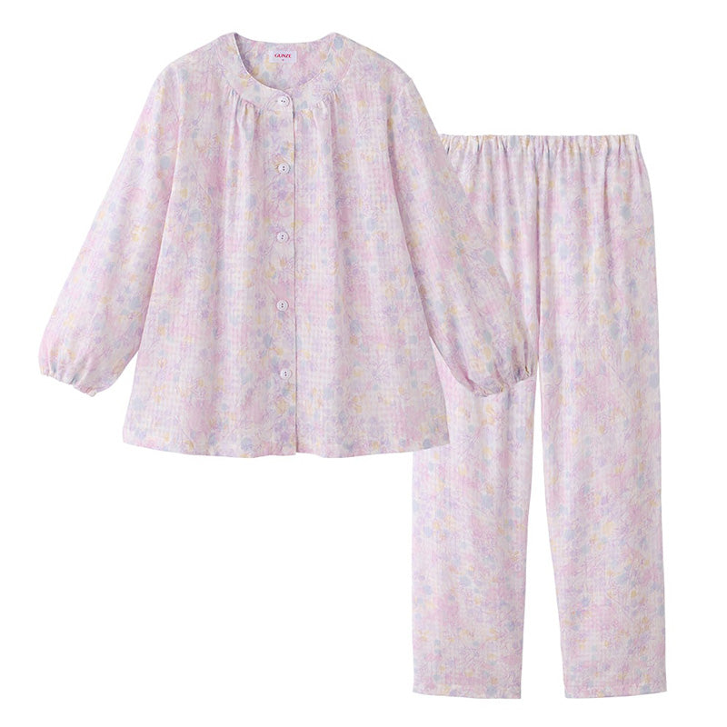 グンゼ パジャマ レディース 綿100 長袖 春夏 薄手 S M L LL 3L 女性 大きいサイズ 長ズボン 涼しい 吸汗速乾 夏用 花柄 プレゼント ギフト 母の日 敬老の日 GUNZE coolmagic (送料無料) (在庫限り)