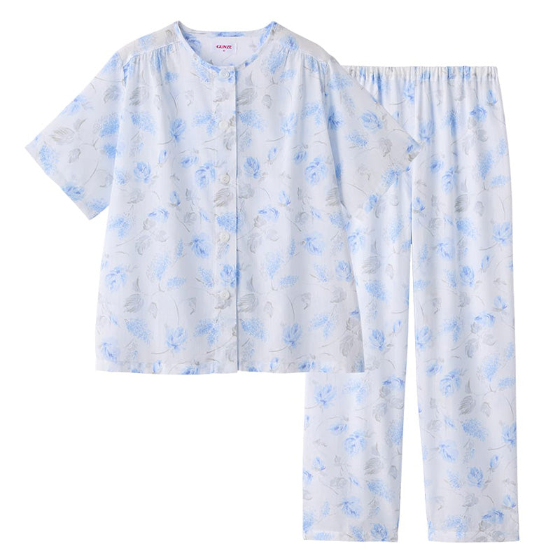 グンゼ パジャマ レディース 半袖 綿100 クールマジック 夏用 春 S M L LL 3L 大きいサイズ 薄手 涼しい GUNZE 長ズボン 吸汗速乾 花柄 プレゼント ギフト 母の日 敬老の日 (送料無料) (在庫限り)