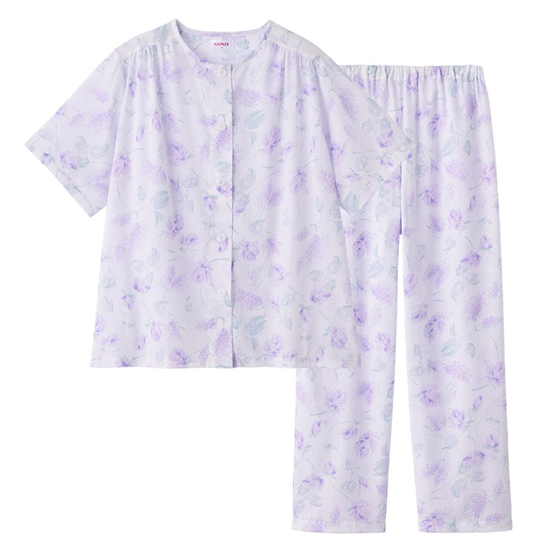グンゼ パジャマ レディース 半袖 綿100 クールマジック 夏用 春 S M L LL 3L 大きいサイズ 薄手 涼しい GUNZE 長ズボン 吸汗速乾 花柄 プレゼント ギフト 母の日 敬老の日 (送料無料) (在庫限り)