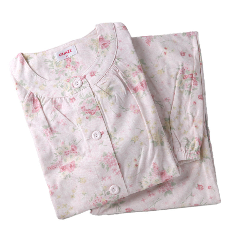 グンゼ パジャマ 綿100 レディース 花柄 S M L LL 3L 長袖 長ズボン 小さいサイズ 大きいサイズ 特大サイズ 春夏 肌にやさしい 保湿 敬老の日 ギフト 母の日 (送料無料)